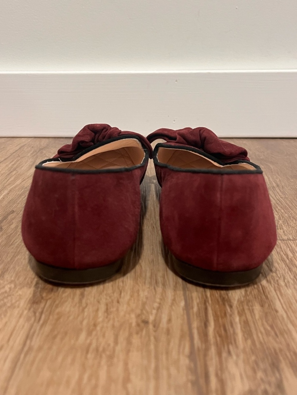 PRADA Red-burgundy-hued Suede Bow Flats/Smoking Slippers - Picture 6 of 15
